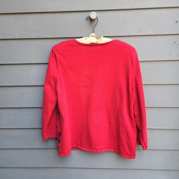 Alfred Dunner Red Black Beaded Sweater Size Large - Picture 2 of 12